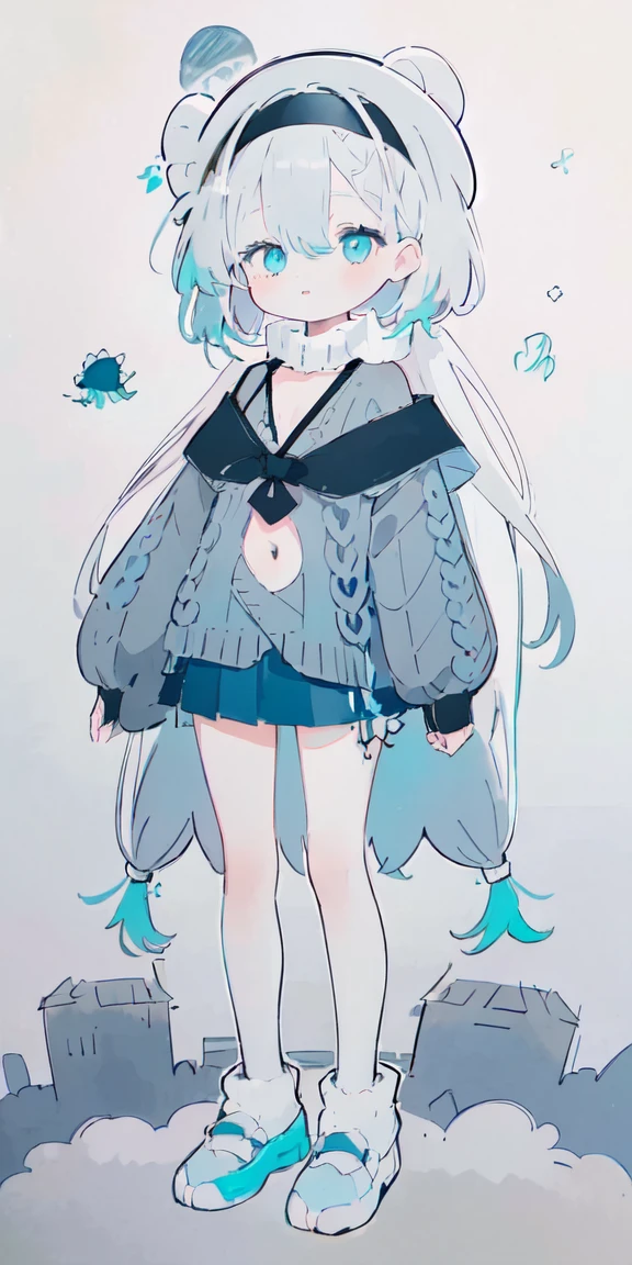 (One girl),Full Body Lesbian,
Pink Hair,Bright Blue Eyes,Aqua gradient eyes,
Straight long hair,French Braid,Black Hair Band, (White Beret),
Dark blue jellyfish,Dark blue skirt,Black coat,(Hand drawn line art)
Off the shoulder、((Grey sweater))、valley、