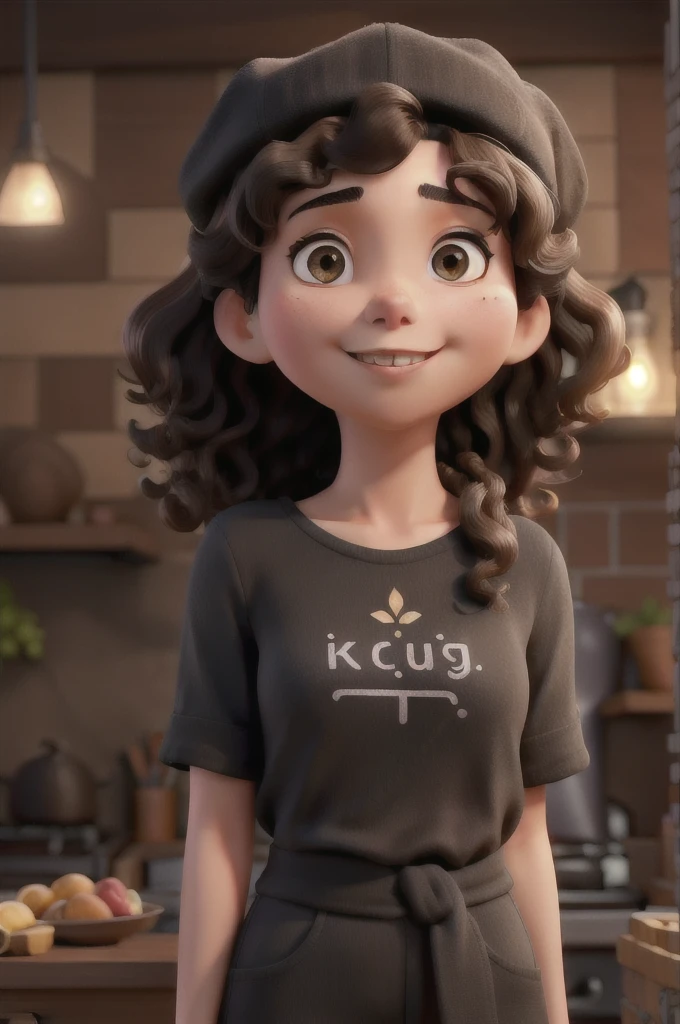 A brunette woman with curly hair wearing a black cap and written Thai on the front holding an iPhone in soft lighting looking straight, dark skin color 8k 3D