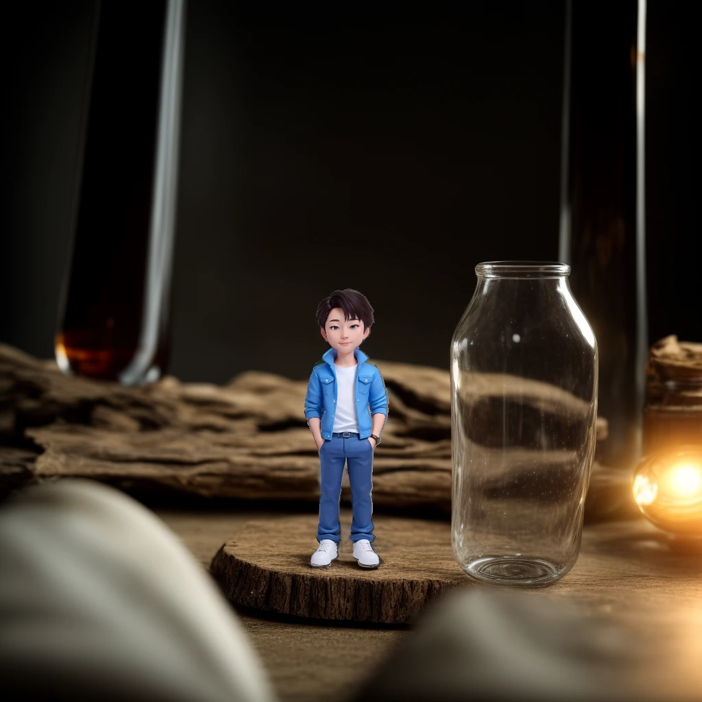 masterpiece, best quality, cinematic photo of A person in a bottle
, photograph, film, highres