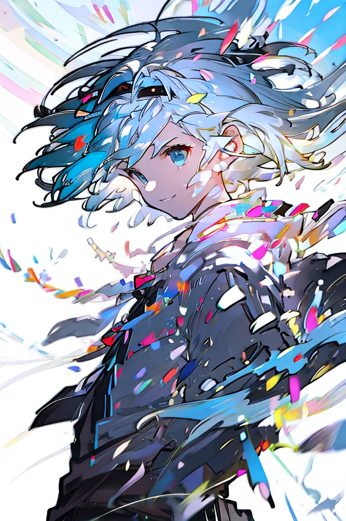 Djeeta Pure white background Blue Hair Black headband Facing forward looks strong Black clothes Casual Style White hood hoodie