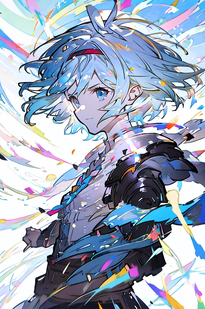 Djeeta 　Pure white background　Blue Hair　Black headband　Facing forward　looks strong　