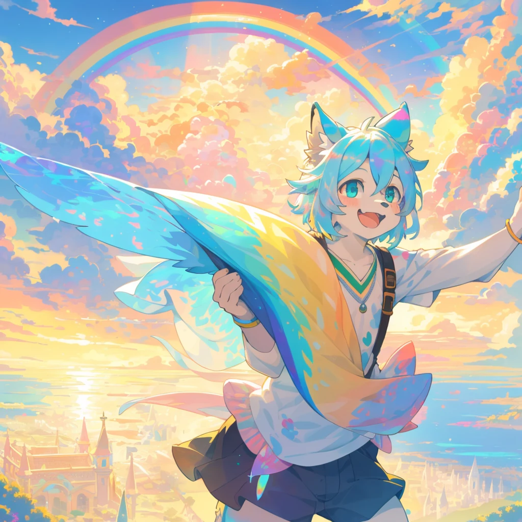 cover_page, High resolution, Highest quality, Highest quality, Paid reward available, High quality illustrations, An unparalleled masterpiece, Perfect artwork, Absurd, 超High resolution, Detailed Background, Rainbow Opal, 6+boy, 6+girl, Happy, Joyful(Photos of solo travelers)(kemono, Furry Personification),