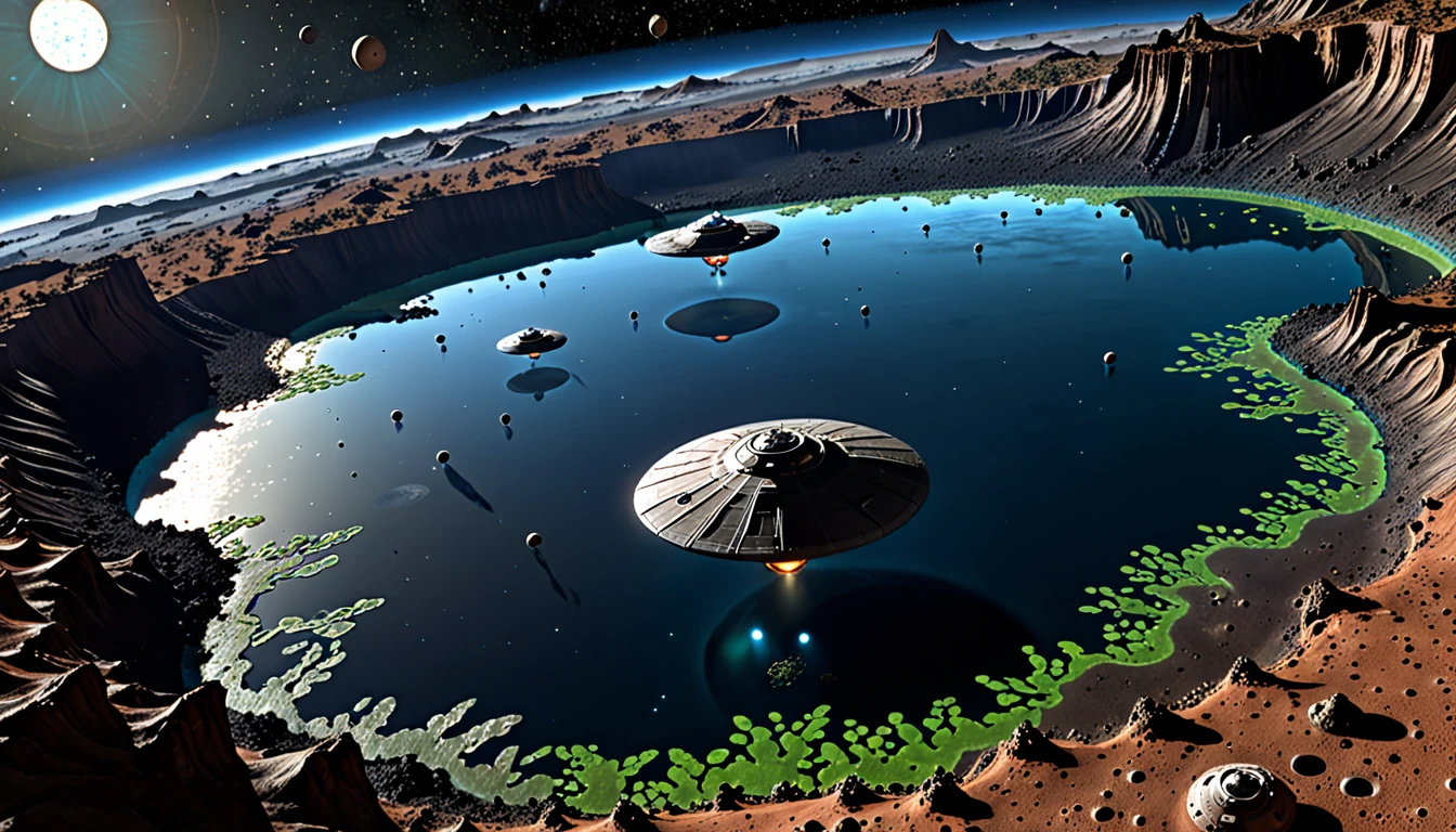Your ship approaches a medium-sized planet in contested territory, orbited by several small moons... Welcome to Satosp. As you and your crew begin your descent, you can see the land is covered in unusual alien plantlife, giant fungi, and deep pools of strange water. There's barely an inch of barren soil to be seen...
