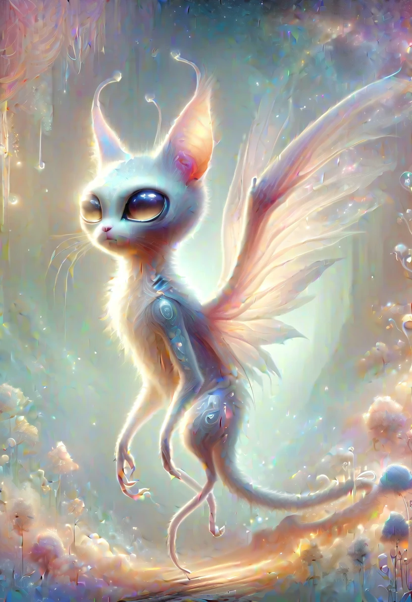 DonMP4ste11F41ryT4l3XL cartoon gigantic winged alienesque gritty cat sentient being, bipedal bimanual, unguligrade appendages, curved-tailed, scales,