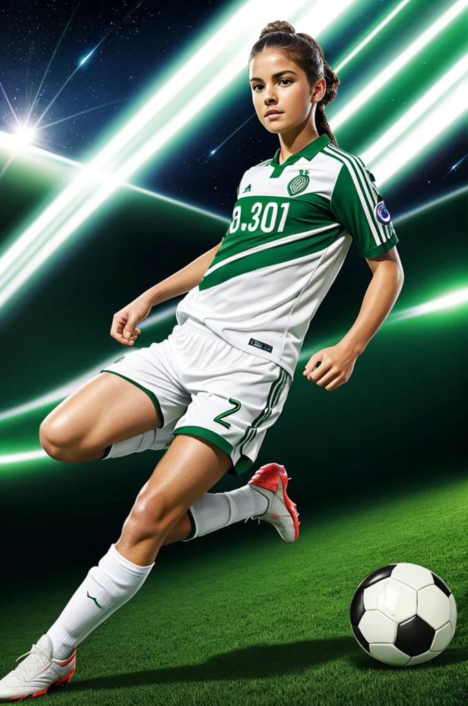 Galactic green and white soccer uniform 