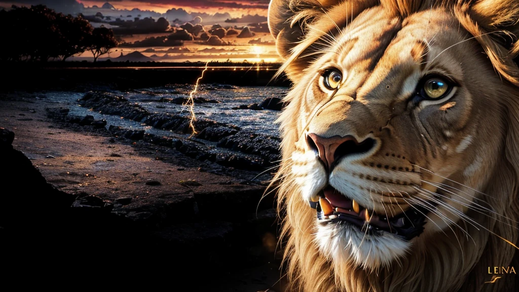 Lion, Divine Lion, naturals, Thunders, Realistic Lion, rey, realistic detailed, Sunset Light, Sky, Night Sun, realistic detailed 16K, Eletricidade Detalhada 8K, Texturas realistas de 8K, Cores photorrealistic 8K, fire azul, realistic detailed Fire Bolt, Sky Light Detailed, Power of thunder, Divine realistic, golden crown, golden crown, golden crown, naturey, Linda, Rendering, photorrealistic, UltraHigh definition, 4K, detailed textures, thunder, detailed shadows, detailed colors, neon blue, blue light, lightnings, blue power, naturey Linda, Great Divine, Peaceful Face, naturalss, lightning, Electric Power Screw, detailed contrast, realistic contrast, high resolution, detailed colors, fire, villany, divine creature, 8K FullHD, realistic detailed, 16K, 8K, High definition, detailed contrast, realistic contrast, high resolution, detailed colors, fire, villany, divine creature, 8K Realistic Lion Face, realistic detailed, posh, elegance