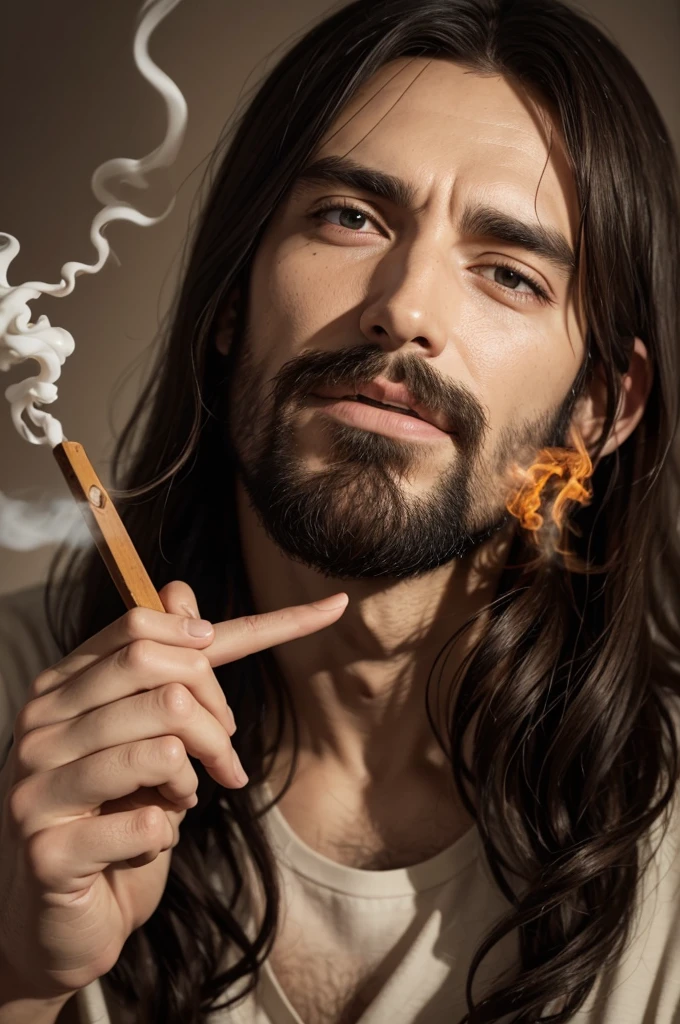 bearded woman, hirsute hairy body, smokes cannabis and is stoned
