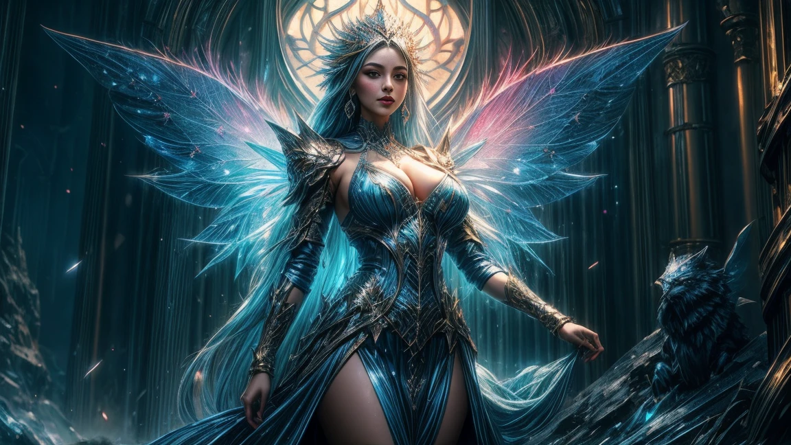 (Best Quality, 8K, Masterpiece: 1.2), Highly Detailed Face, Beautiful Detailed Eyes, Beautiful Detailed Lips, Ultra Detailed Big Breasts, Extremely Profiled Breasts, Extreme Detail Description, Vivid and Intense Colors, Vibrant Colors, Bright Magic Aura, Ethereal Lighting, Arafed image of a cute woman in a skimpy dress is standing on a cliff, Astral Fairy, 8K fantasy art style, Epic Fantasy Digital Art Style, Fantasy Art Style, Beautiful Fantasy Art, Light Effect. Modern Fantasy, Very Beautiful Fantasy Art, Gorgeous Fantasy Lighting, Fantasy Art Behance, Digital Fantasy Art, Fantasy Lighting