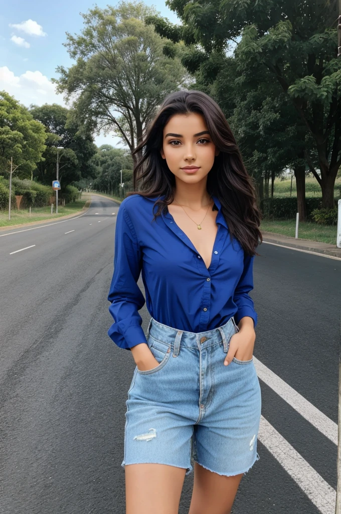 Beautiful young giral in the road