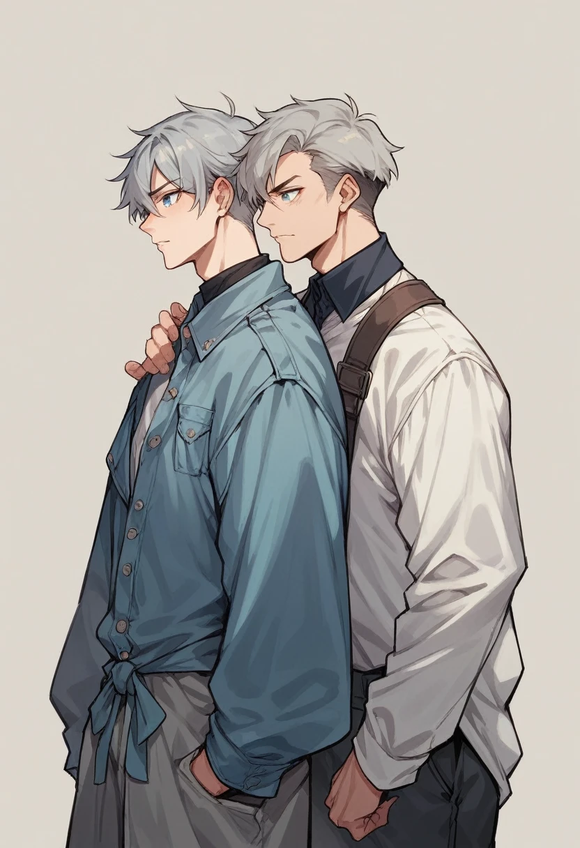 Grey hair , blue eyes tall height