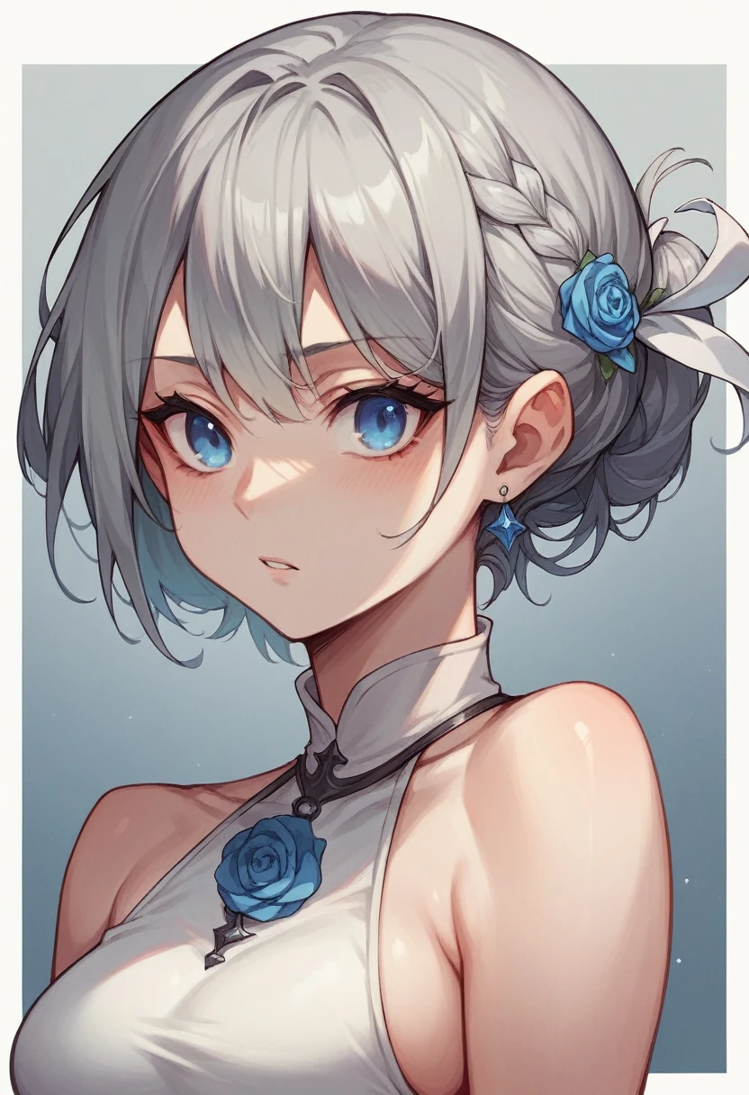 Girl with grey hair blue eyes