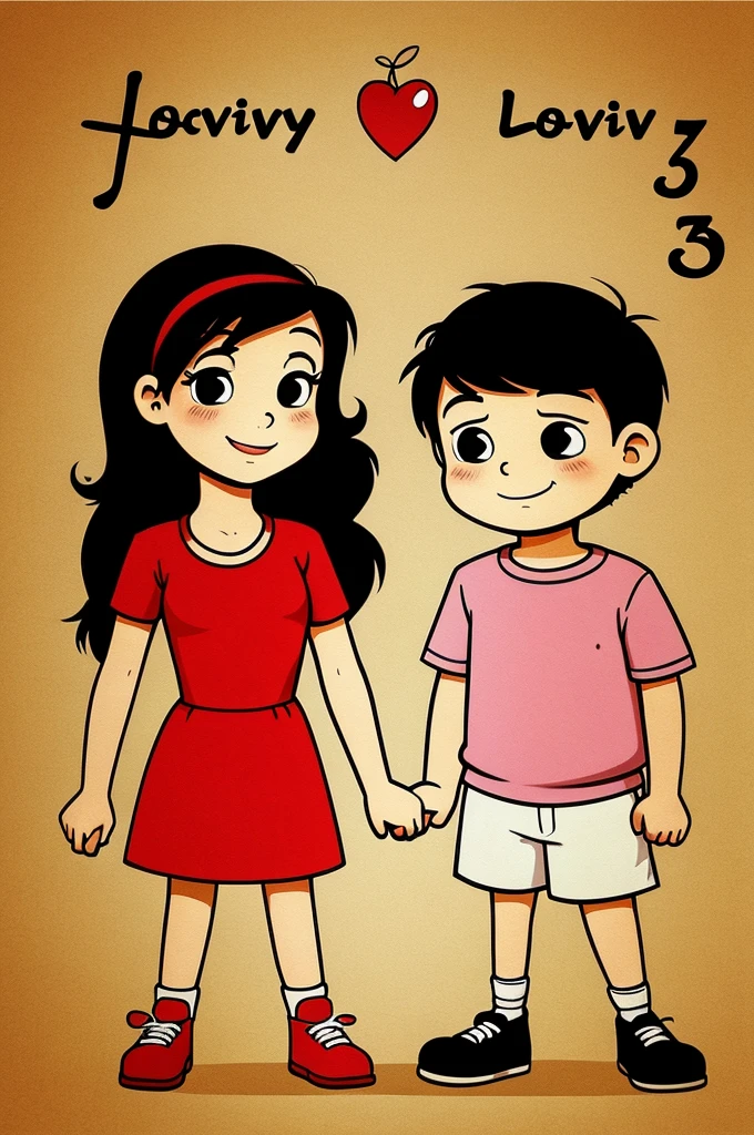 Cartoon lovely small couple in 3 year age