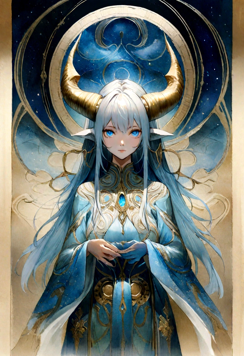 a photograph Galaxies, spirals, outer space, nebulas, stele, smoke billowing,spectacular image, intricate-detail,Hand-drawn sketch illustration of a beautiful tiefling with green and white hair, tatoo,(((blue colored eyes))), symmetrical dragon horns,gold details on clothes, illustration, watercolor sketch,, octane rendering, 8k hyper realistic, realistic texture, Unreal Natural Lighting Engine, cinestill 800, (lente de 35mm | | | | |)