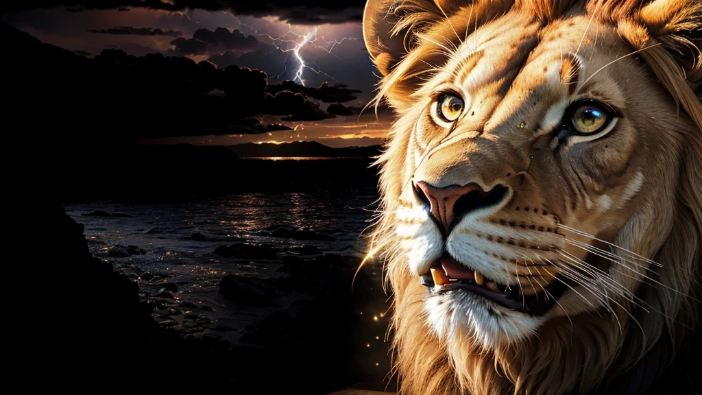 Lion, Divine Lion, naturals, Thunders, Realistic Lion, rey, realistic detailed, Sunset Light, Sky, Night Sun, realistic detailed 16K, Eletricidade Detalhada 8K, Texturas realistas de 8K, Cores photorrealistic 8K, fire azul, realistic detailed Fire Bolt, Sky Light Detailed, Power of thunder, Divine realistic, golden crown, golden crown, golden crown, naturey, Linda, Rendering, photorrealistic, UltraHigh definition, 4K, detailed textures, thunder, detailed shadows, detailed colors, neon blue, blue light, lightnings, blue power, naturey Linda, Great Divine, Peaceful Face, naturalss, lightning, Electric Power Screw, detailed contrast, realistic contrast, high resolution, detailed colors, fire, villany, divine creature, 8K FullHD, realistic detailed, 16K, 8K, High definition, detailed contrast, realistic contrast, high resolution, detailed colors, fire, villany, divine creature, 8K Realistic Lion Face, realistic detailed, posh, elegance