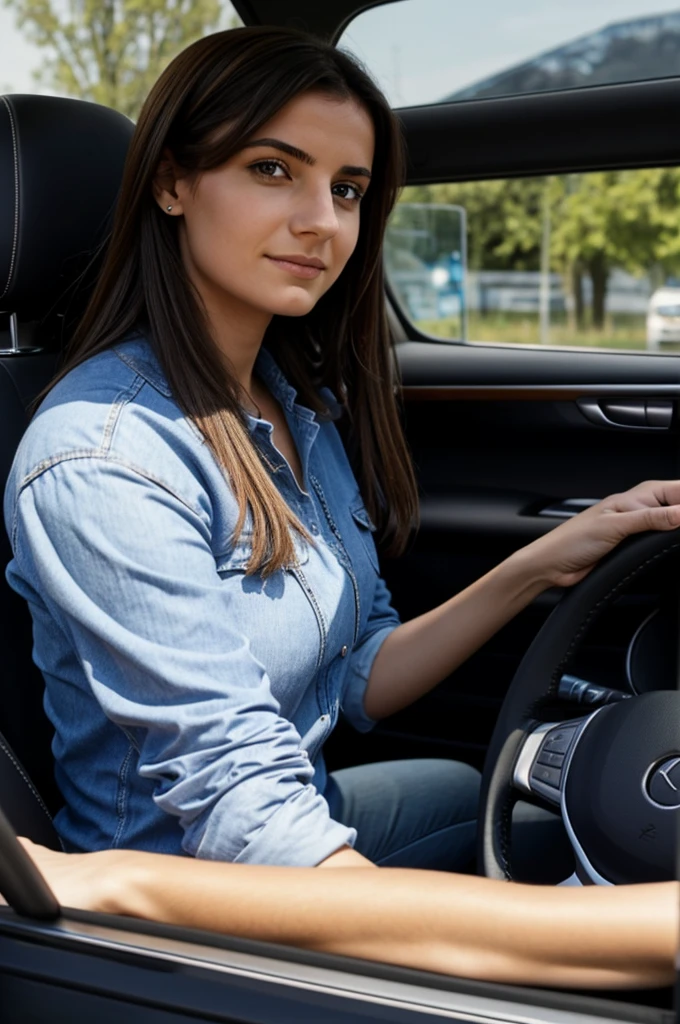 Photo d’une femme en voiture qui lève la main et la main est floutee