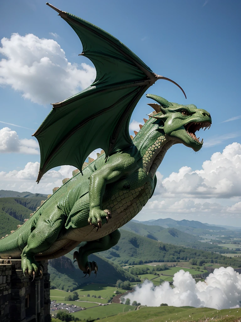 Real image of Green Wales Dragon flying full, Please