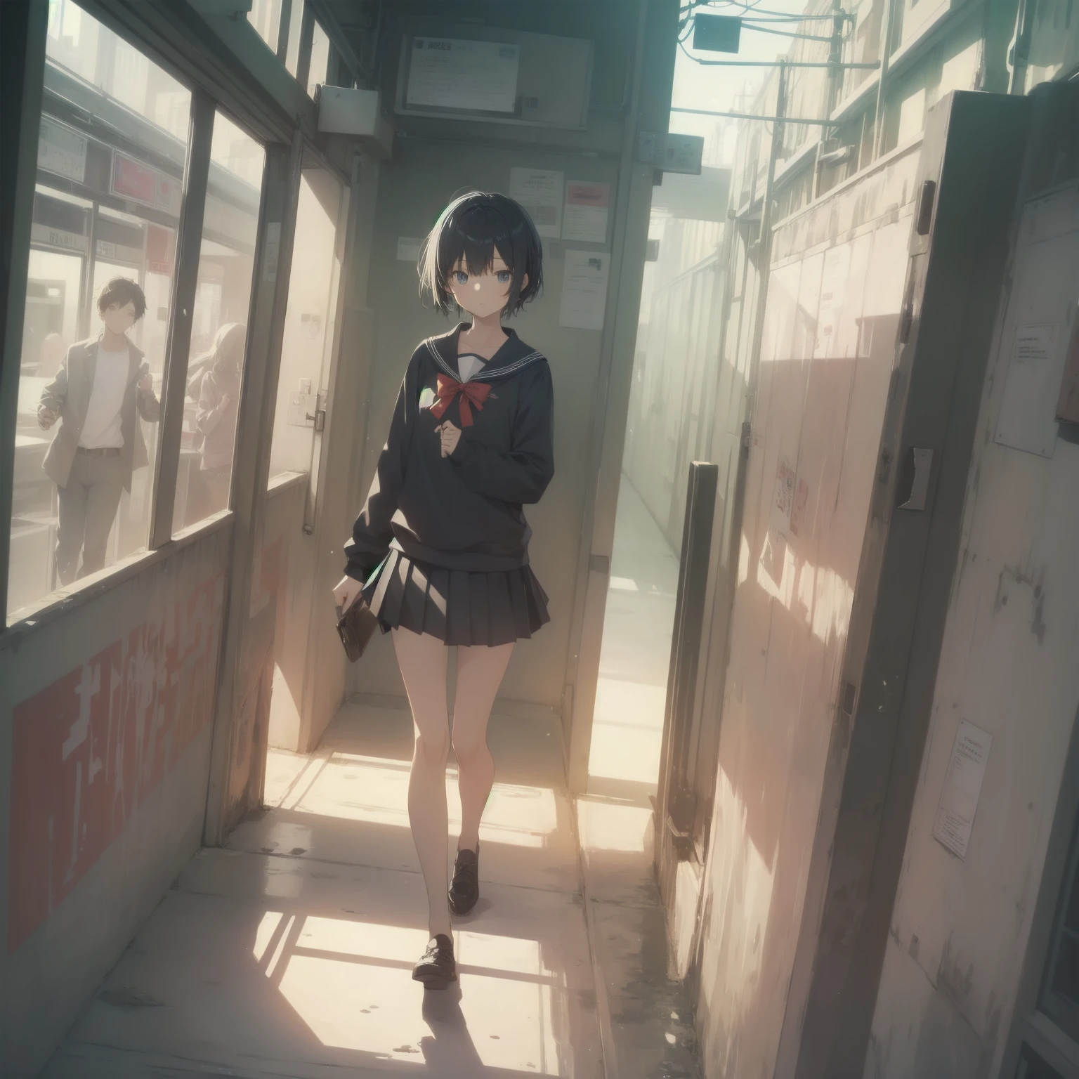 ultra-absurdres-Top quality by artist God, ultra-detailed, high resolution, anime moe artstyle, best anime 8k konachan wallpaper, pixiv contest winner, pool:2810, perfect anatomy,break, 1girl, (Please draw a girl walking sleepily to school alone. )break,(Solo,little female, 13-year-old:1.3),Full limbs, complete fingers,a junior high school student, (very short hair), short cut, flat chest, , small butt, small black eyes, beautiful detailed eyes, well-proportioned iris and pupils, expressive eyes, highres detailed hair, soft expression, salor school_uniform, sailor collar, serahuku, bow, pleated skirt,(Detailed Lighting), (Detailed background), in the School commute route. break,super detailed skin, Best cinematic lighting powered by famous artist, 8k,beauty illustration,photoshop_(medium),very aesthetic,break,((artist:toosaka_asagi )), artist:clamp ,artist:carnelian ,artist:kantoku ,
