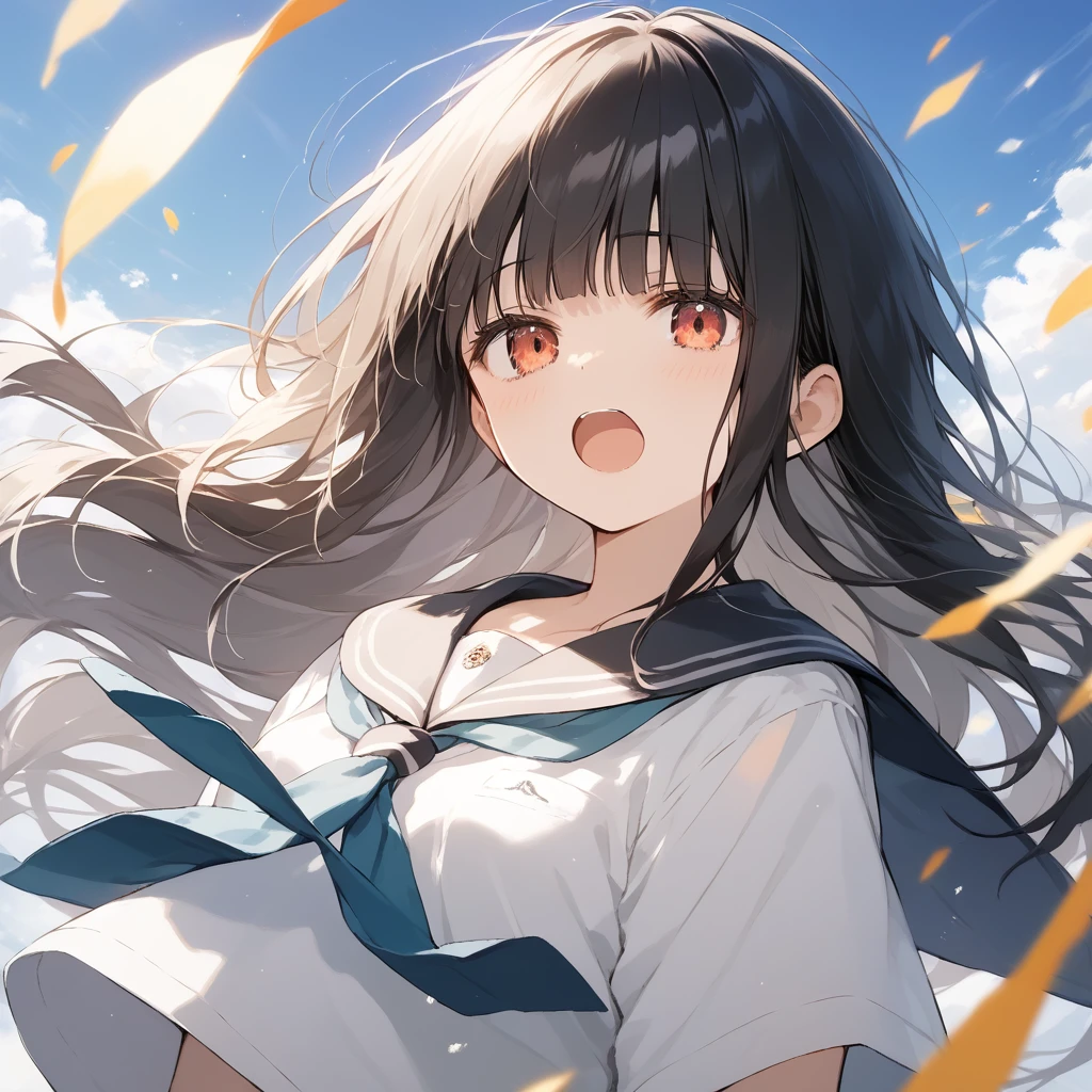 score_9, score_8_up, score_7_up, source_anime, best quality, masterpiece, official art, absurdres, highres, ultra-detailed,waifu2x,Collection: Slice of Life,break,1girl, long hair, straight hair, black hair, blunt bangs, small breasts, slender, beautiful detailed eyes, school_uniform, open mouth, (yawn:0.3), sleepily, outdoors, wind, break,(clear line illustration:1.2),very high resolution, very aesthetic, super detailed skin, Best sexual lighting powered by famous artist, 8k,cute picture,beauty illustration,photoshop_(medium),,(Detailed Lighting),best anime 8k konachan wallpaper, pixiv contest winner,