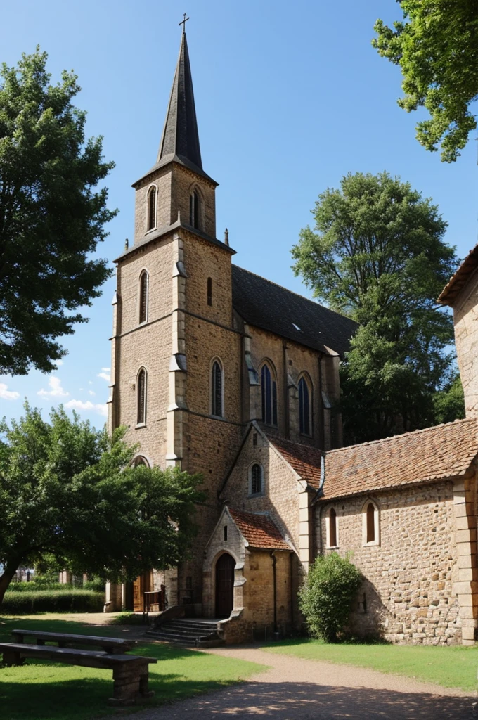 A church in the center of a medieval town
