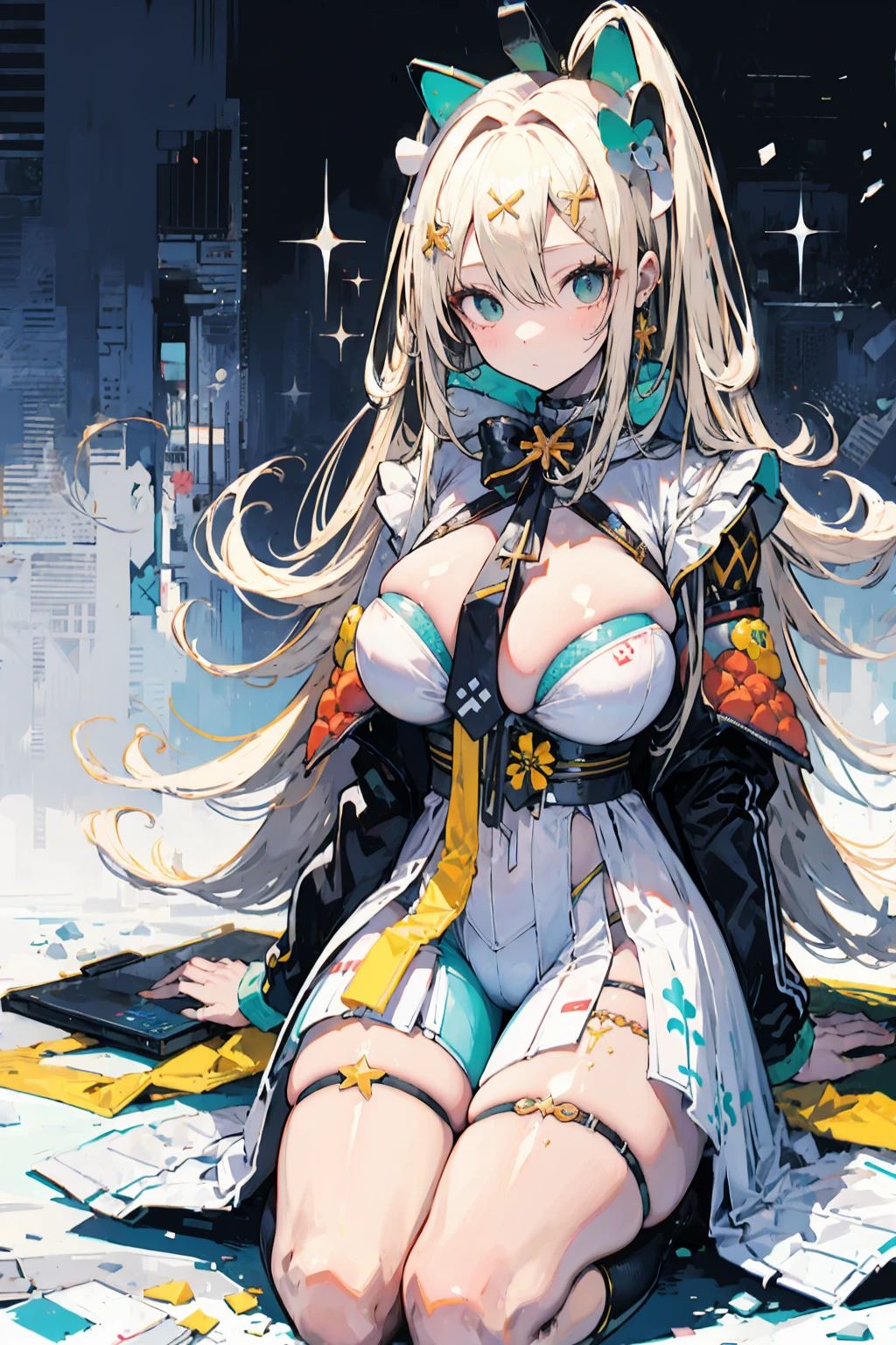 Tabletop, Highest quality, High resolution,Snowscape Default Costume, Japanese Fabric, One Girl, alone, seiza,