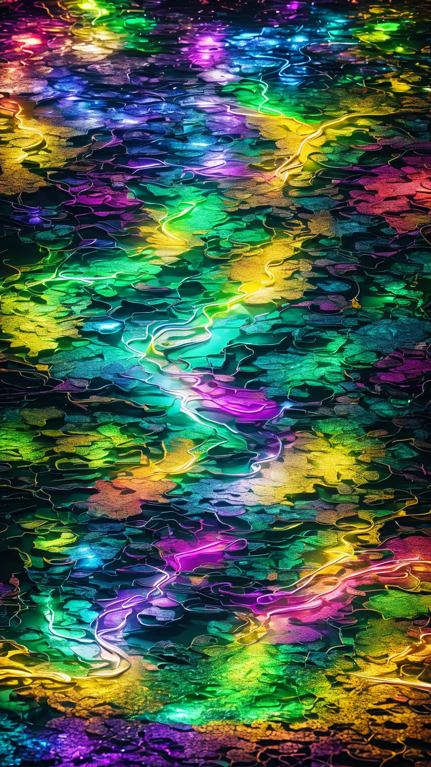 Highest quality, 32k, RAW Photos, Incredibly absurd, Very detailed, delicate texture, Beautiful and fantastic painting, Glitter effect, Fantasy, Beautiful rainbow unicorn, delicate, Flashy and dynamic depiction, 3d, Move, art, Background Heaven, Flowers, Milky Way, Giant magic circle, Pale Full Moon, Static electricity, discharge, Geometric pattern, irregularity, mysterious, A sign that something is happening, wide space at night, Night Sky, colorful, Rainbow colored neon line lights, image processing with mysterious effects