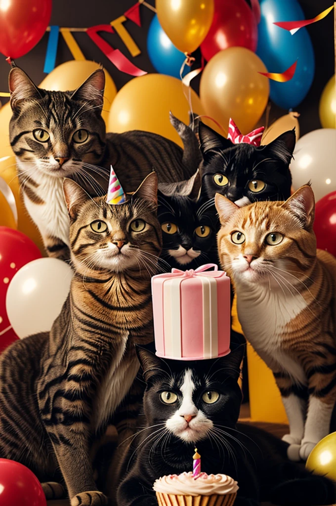 Cats celebrating the birthday of another who turns 21