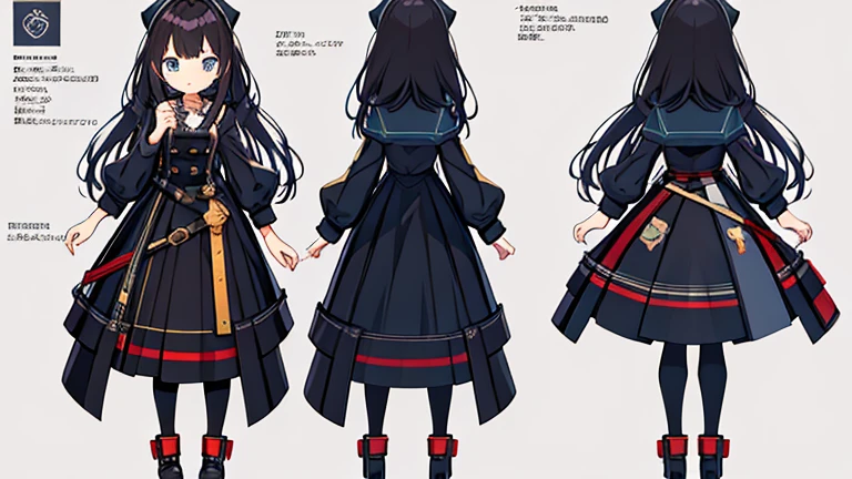 (best quality, masterpiece), 1girl, 15 yo,cute, standing girl, three view drawing, front and back and side, character sheet,full body,simple background,