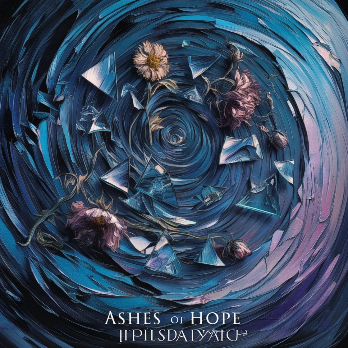 a close up of a painting of flowers in a spiral, official artwork, ashes, album art, ashes seem to be alive, official poster artwork, by Anna Haifisch, album artwork, ash thorp, detailed cover artwork, packshot, ashy, album cover concept art, ash, high - res, high-res, inspired by Jon Foster