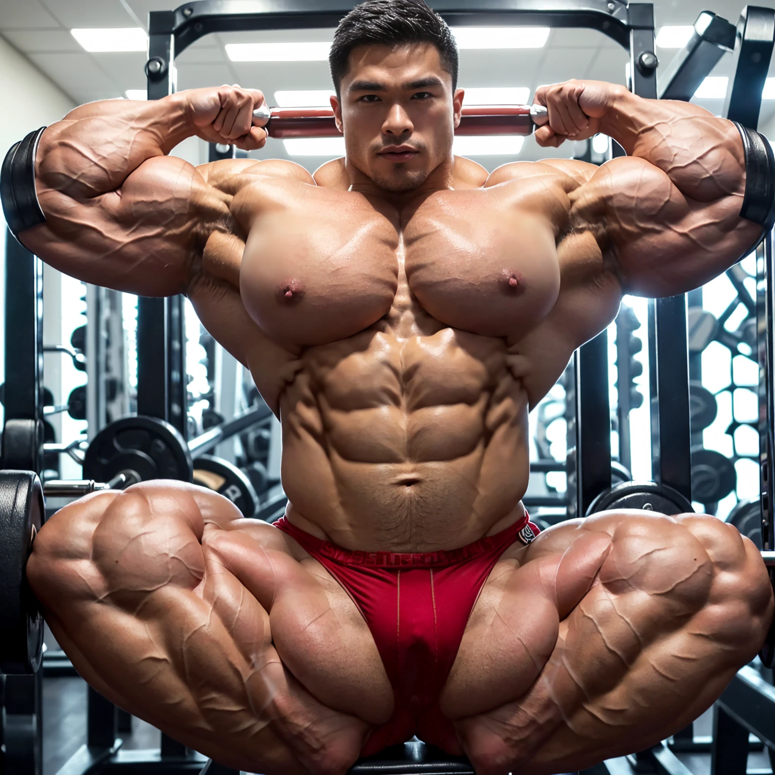 8K、Highest quaLity、Highest quaLity、Masterpiece、High resolution、vivid、Bright lighting、Full body photo、(((One woman)))、Japanese women、Japanese Beautiful Girl、Japanese beauty、Small face、Huge body、(tall)、D、(((huge muscle)))、(((Bodybuilder)))、(((Female Bodybuilder)))、(((Super huge muscles)))、(((Unbelievably huge pectoral muscles)))、(((Backup)))、(((female muscle)))