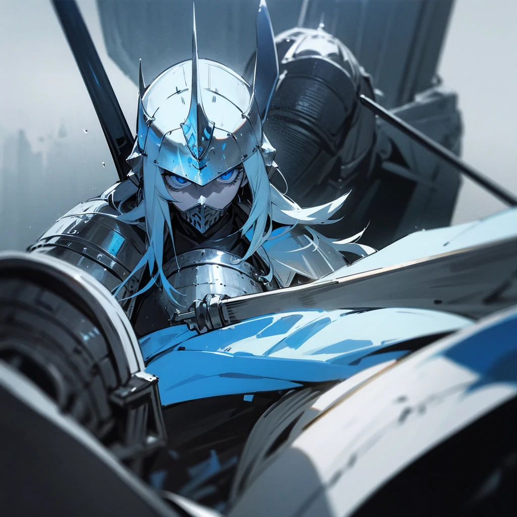 Blue medieval knight, black and white