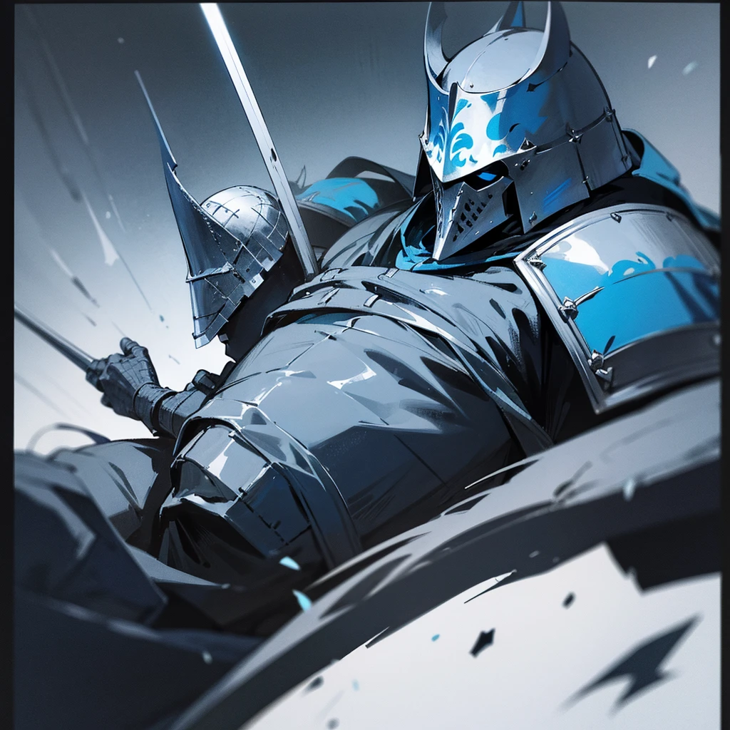 Blue medieval knight, black and white