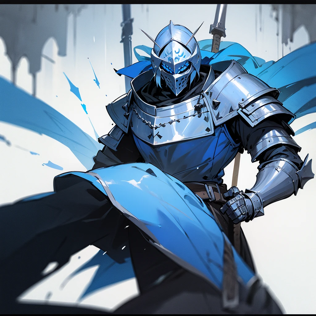 Blue medieval knight, black and white