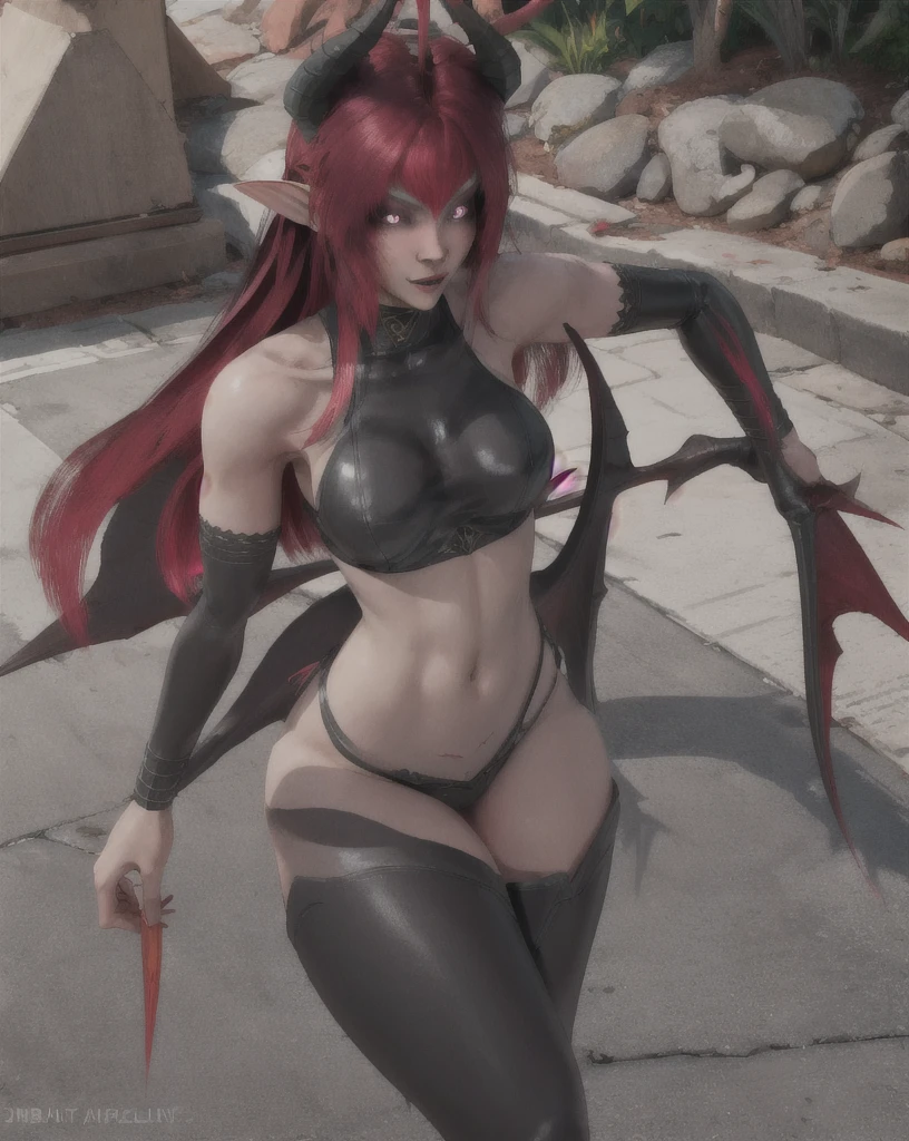 Succubus Sinia,demon horns,scarlet hair