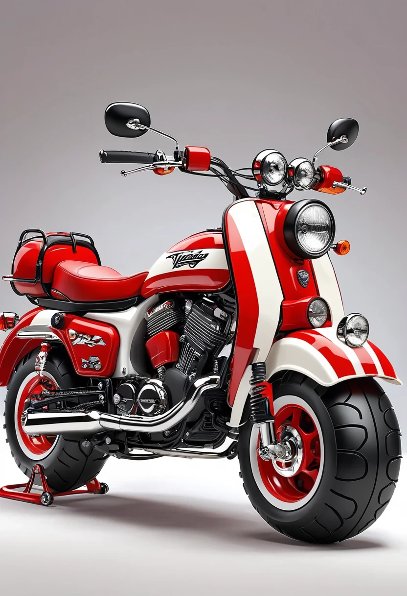 Cartoon style motorcycle booster.  The red and white color scheme creates a professional atmosphere..