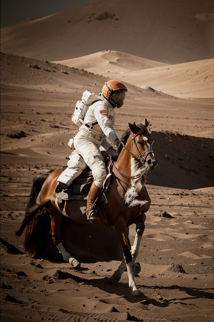astronaut photo, riding a horse on Mars