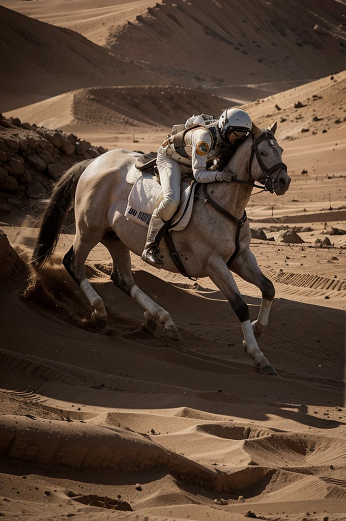 astronaut photo, riding a horse on Mars
