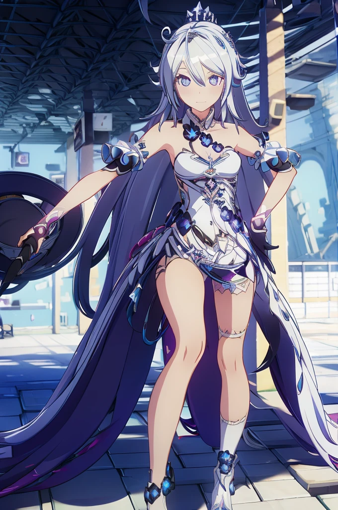 One Girl, hatsune miku, Princess Costume, crown, Money, ((Throne)), Inside the castle, middle ages, Wearing a blue vest, Put one foot on the ground, The calf of the other leg was pointing outwards., hold the microphone with one hand, The other hand beeps across the eye., White Background