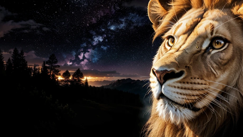 Lion, Divine Lion, naturals, naturals, ferocious, masculine, mighty, golden lion, Powerful Lion, Beautiful nature, Great Realistic Lion, FullHD 8K, Sky ligh, Sunset Night, Ligh Sky Sun, Balck Golden, black andwhite, black and gold, detailed realistic face, 8K Detailed Realistic White Lion, Ultrarealistic 8k |, Energia de thunder realista detalhada, Strong Creature realista detalhada, Strong Creature, Lion macho, Rendering, Fotorrealista 8K, UltraHD Alta definição 8K, Detailed Realistic 16K, Nitidez Fotorrealista 8K, 16K photorealistic textures, Contraste Fotorrealista 8K, Sombras Fotorrealistas 8K, Luzes Fotorrealistas 8K, Detailed realistic sunset, Detailed Realistic Lion Face, Detailed realistic light, detailed textures, thunder, detailed shadows, detailed colors, Celestial Electricity, Golden thunder, Lion realista, Ultra Realistic 16K, Realistic 16K, Realistic 16K sharpness, 16K photorealistic textures, 16K realistic colors, powerful creature, Majestic power, Power of Heaven, Great Divine, detailed contrast, realistic contrast, high resolution, detailed colors, fire, villany, divine creature, 8K, realistic detailed, 16K, 8K, High definition, detailed contrast, realistic contrast, high resolution, detailed colors, fire, villany, divine creature, realistic detailed, posh, chic