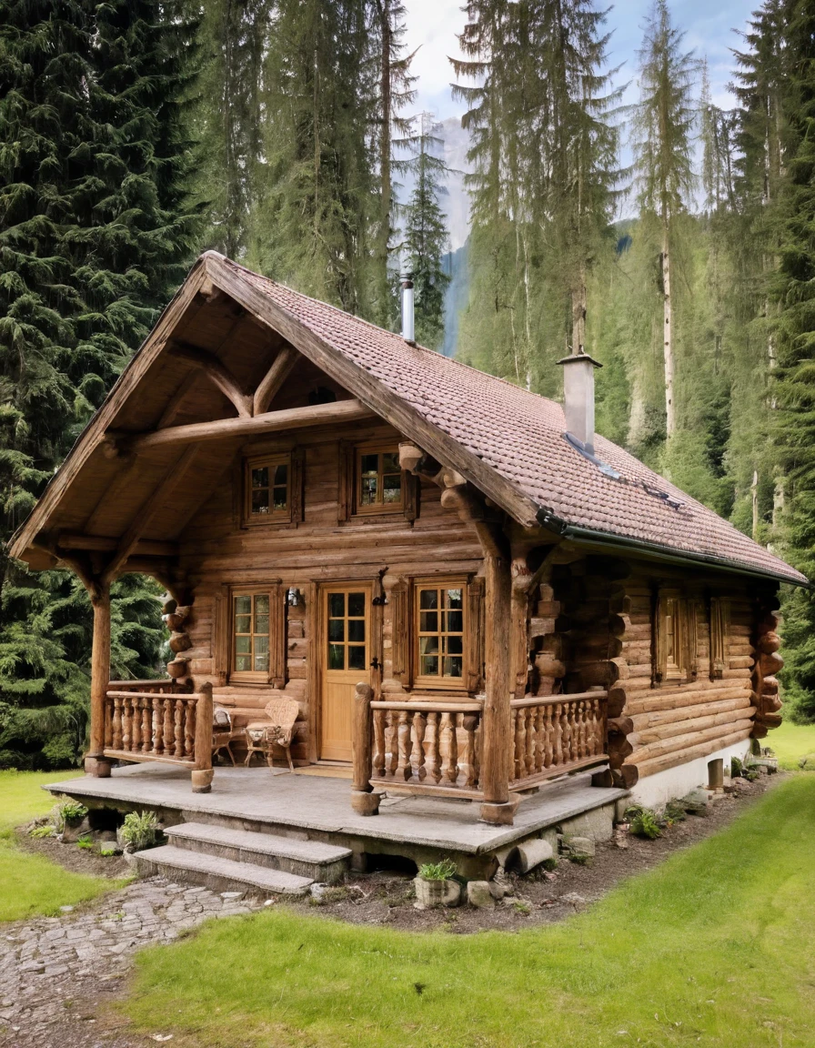 a close up of a small cabin with a porch and a porch, log cabin, wooden cottage, cottagecore, cabin in the woods, log homes, cottagecore!!, peaceful wooden mansion, wooden house, cottage in the woods, old cabin, log cabin beneath the alps, luxurious wooden cottage, cabin, cottage in the forest