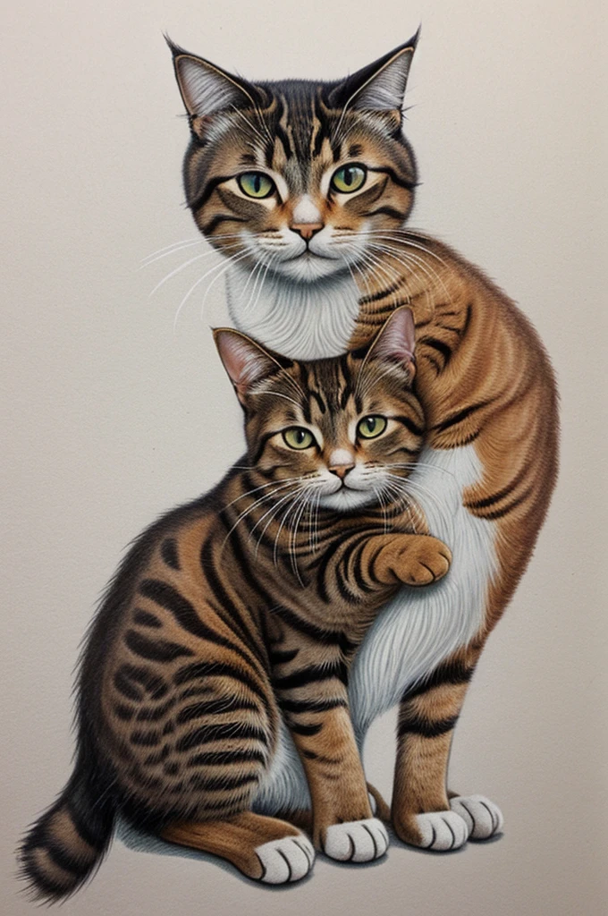 Draw a realistic cat giving a hug to a bird 