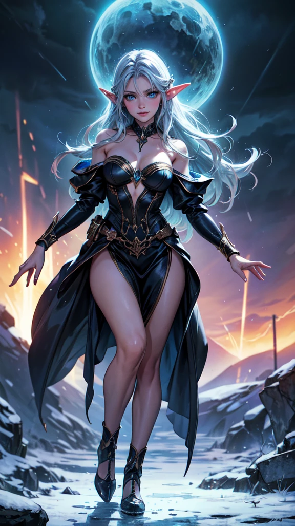 (RAW shooting:1.5, Photoreal:1.5, 8k, highest quality, masterpiece, ultra high resolution), magical world, perfect dynamic composition, Mysterious:1.3, Highly detailed skin and facial textures:1.3, Cute and sexy slim female wizard, beautiful and aesthetic, cute and sexy beauty, perfect style, wear elaborate rings, pose to cast a spell:1.3, fire, water, Wind, thunder, Light, darkness, rain, ice, snow, Fair skin, very beautiful face, (Medium chest, Chest gap), (embarrassing smile, The expression on your face when you feel intense caress, Facial expression when feeling pleasure), (Take the sexy wizard outfit off your shoulders and put it on correctly), (beautiful blue eyes, Eyes that feel beautiful eros:0.8), (Too erotic:0.9, Bewitching:0.9), full body shot, glow light effect,,detailed face, detailed eyes, detailed hands,elf girl