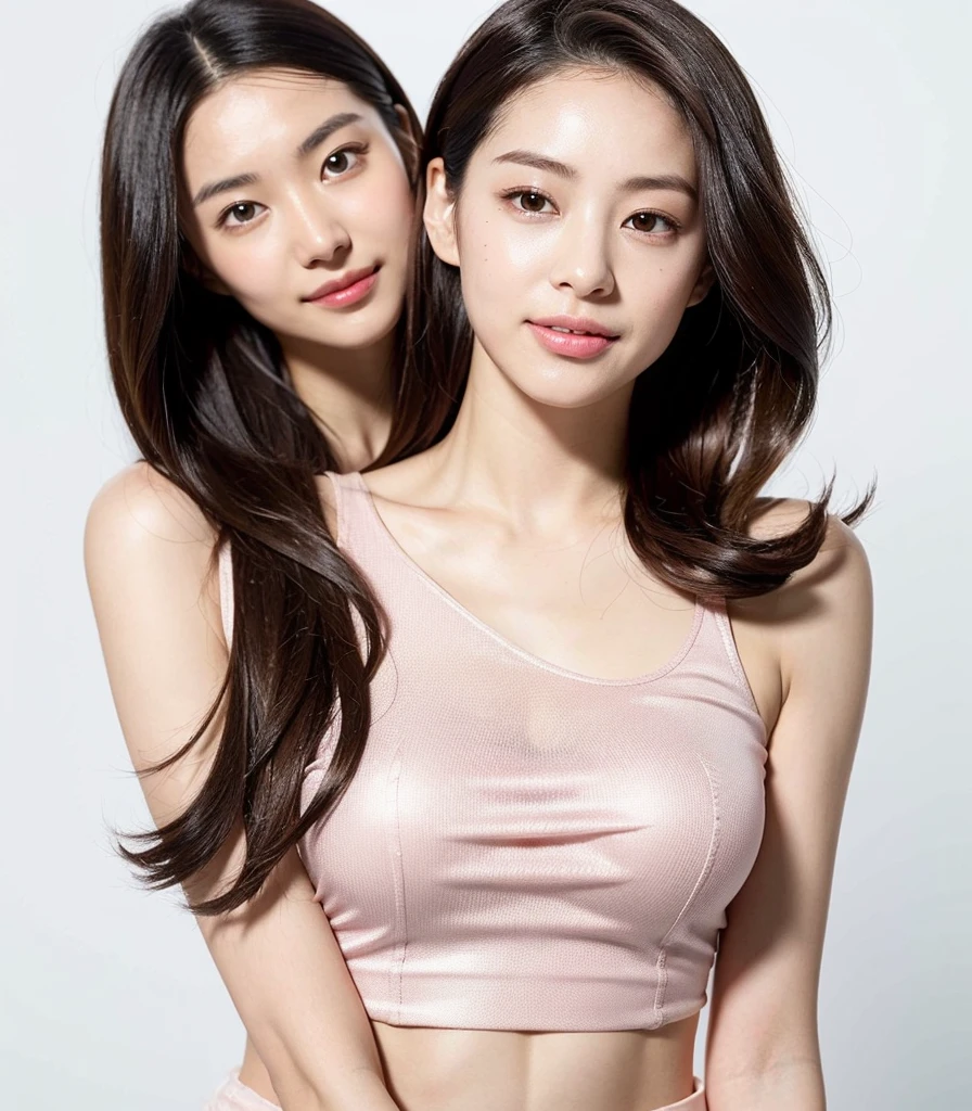 HASSELBLAD CAMERA, RAW photos, (Practical: 1.2), A girl, (Beautiful and glamorous: 1.4), fluttering hair, White short-sleeved top, White sports shorts, White sneakers, detailed face, beautiful eyes, (Perfect body: 1.2), Air bangs, Pink lips, (detail: 1.2), 8K Ultra HD,Realistic,24 year old woman, simple background,Elegant temperament,Oval face,Pursed lips,Smile,Shoulder-length hair,Delicate skin texture,Skin is pink, fair and translucent,in the city,Refreshing and natural,See the waistline