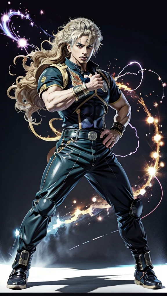 Manga Jojo style、Manga style illustration、Albert Einstein、Activate the Stand ability、Famous poses、Full Body、