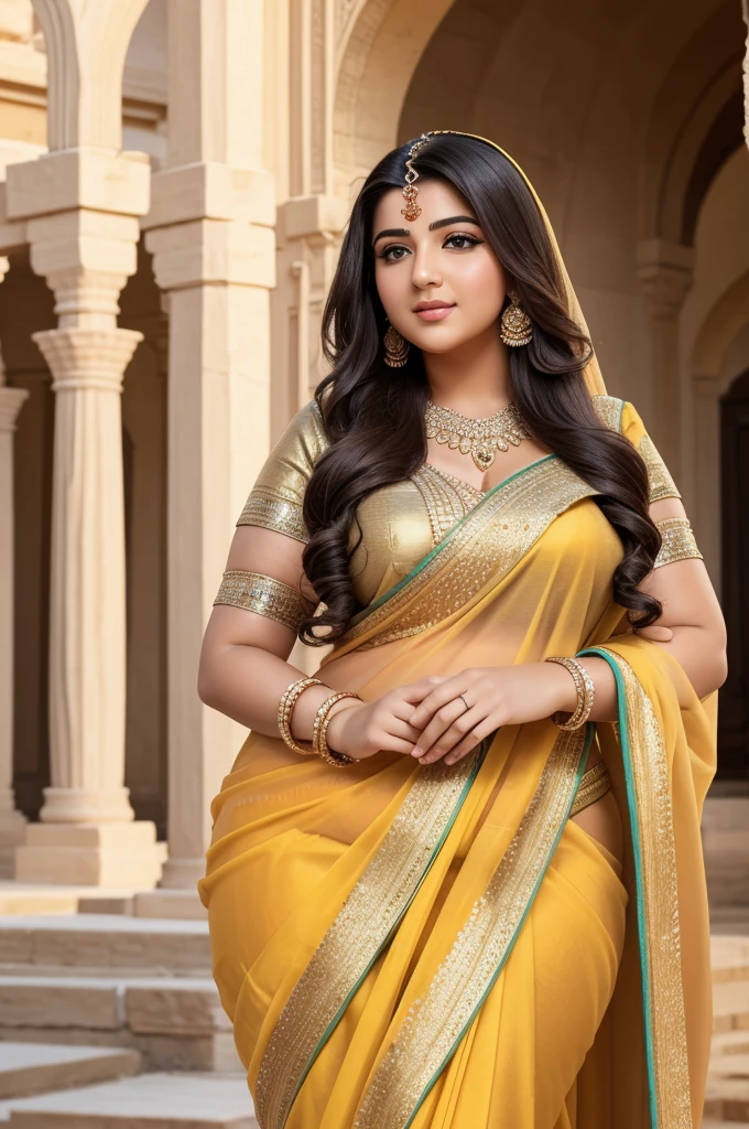 1 Heavenly beautiful and goddess beauty cute and sweet looking face Arabian woman in front of Mnajdra Temple, Cyprus, Heavenly beautiful Overweight, Heavenly beautiful Extremely fat, Heavenly beautiful and attractive Chubby figure , Heavenly beautiful looking and eye catching luxury style Indian tradition style saree, reaching out, Heavenly beautiful Arabian woman, 16k, High resolution, masterpiece, highest quality, fine skin, close up figure view, Realistic Photograph
