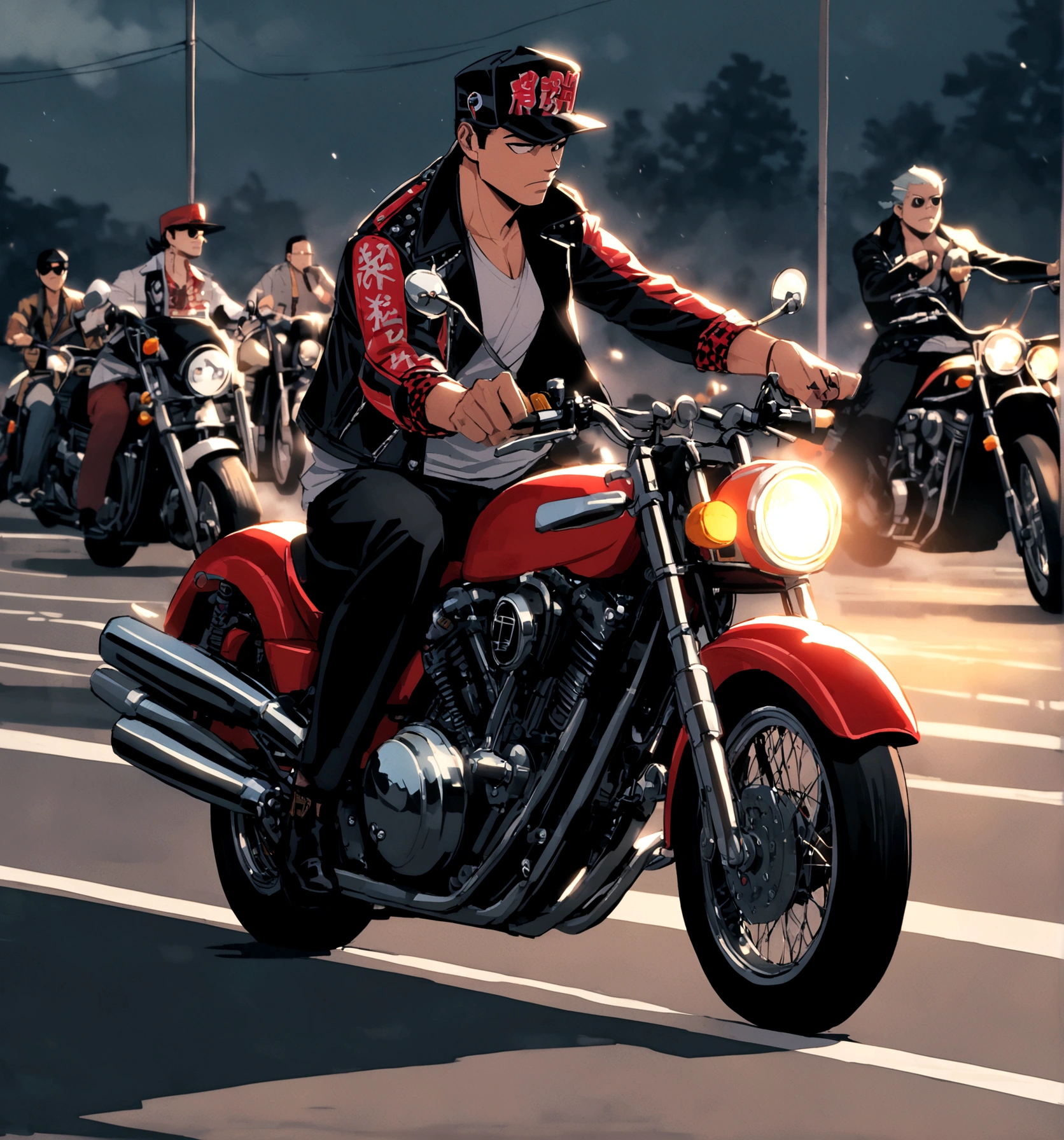 7 man riding bosozoku motorcycles,4 motorcycle, bosozoku gang, riding, japan, gangster
