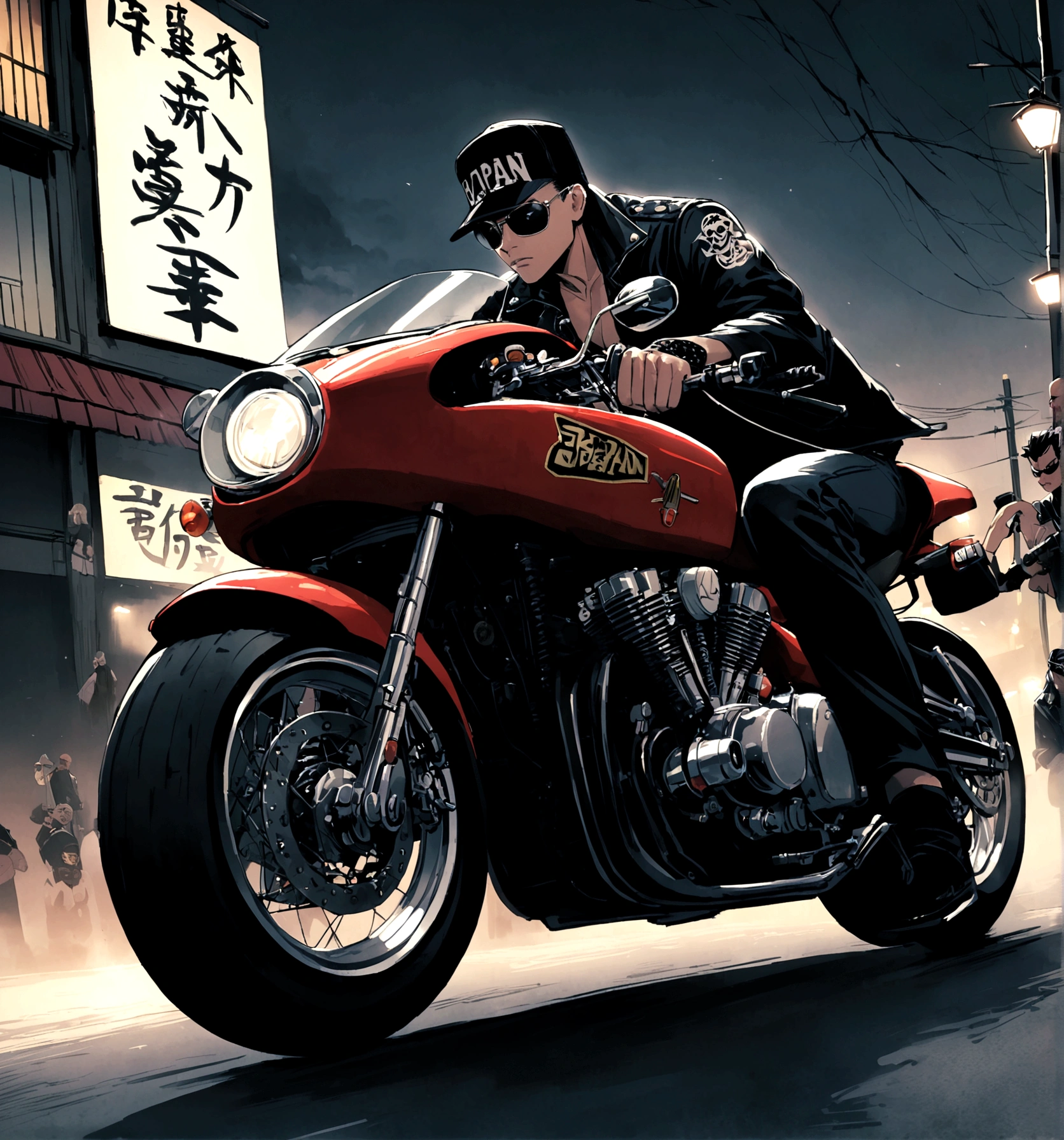 7 man riding bosozoku motorcycles,4 motorcycle, bosozoku gang, riding, japan, gangster