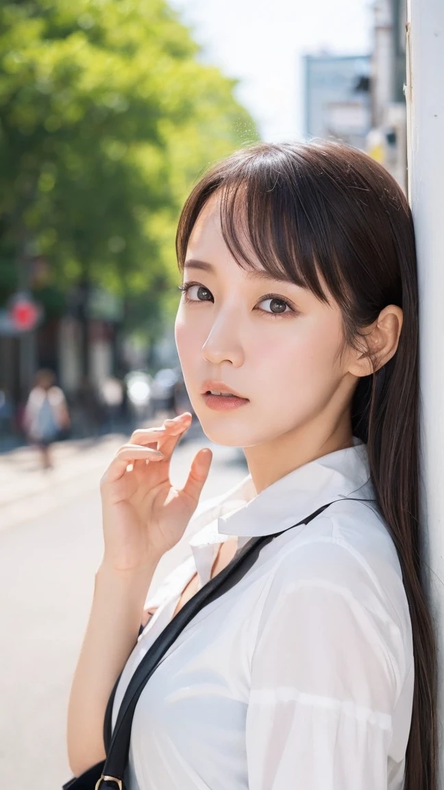 (((Realistic photograph))),, Portraiture, (Scary face:1.3),, beautiful girl, View your viewers, , (school uniform:1.2), Buttoned shirt and trousers, , (Cleavage:1),, On the streets of Japan, (Environment details:1.3),, (RAWphotograph, CG unity, photograph, ultra Realistic details, Sharp focus, Detailed skin,4K, High resolution, masterpiece, Highest quality, Realistic, Vibrant:1.2),, (8K,4K, 超High resolution, High resolution, Professional, movieのような, movie, dramatic),, (Anamorphic depth of field blur background), Detailed Background,