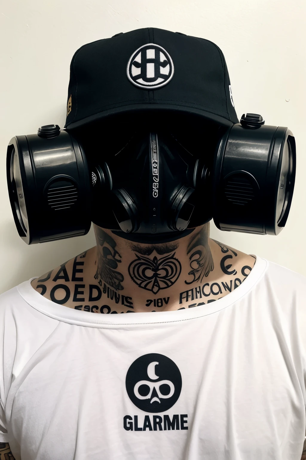 Draw the phrase: " Real G 4 Life " for a tattoo on the left forearm. Replacing only the "G 4" for a toxic gas mask, actual. Only including the phrase and the mask in the tattoo.