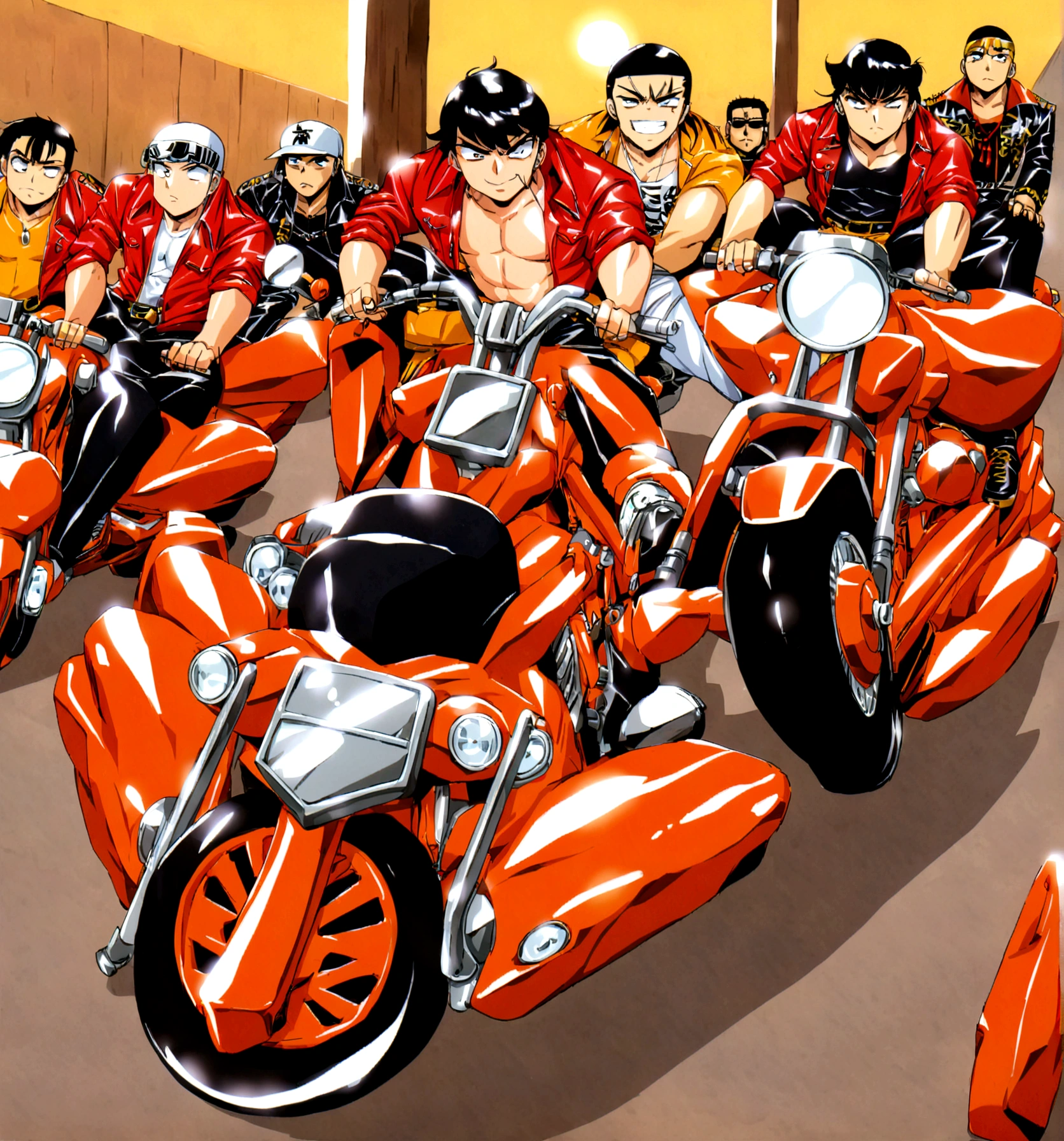 7 man riding bosozoku motorcycles,4 motorcycle, bosozoku gang, riding, japan gangster