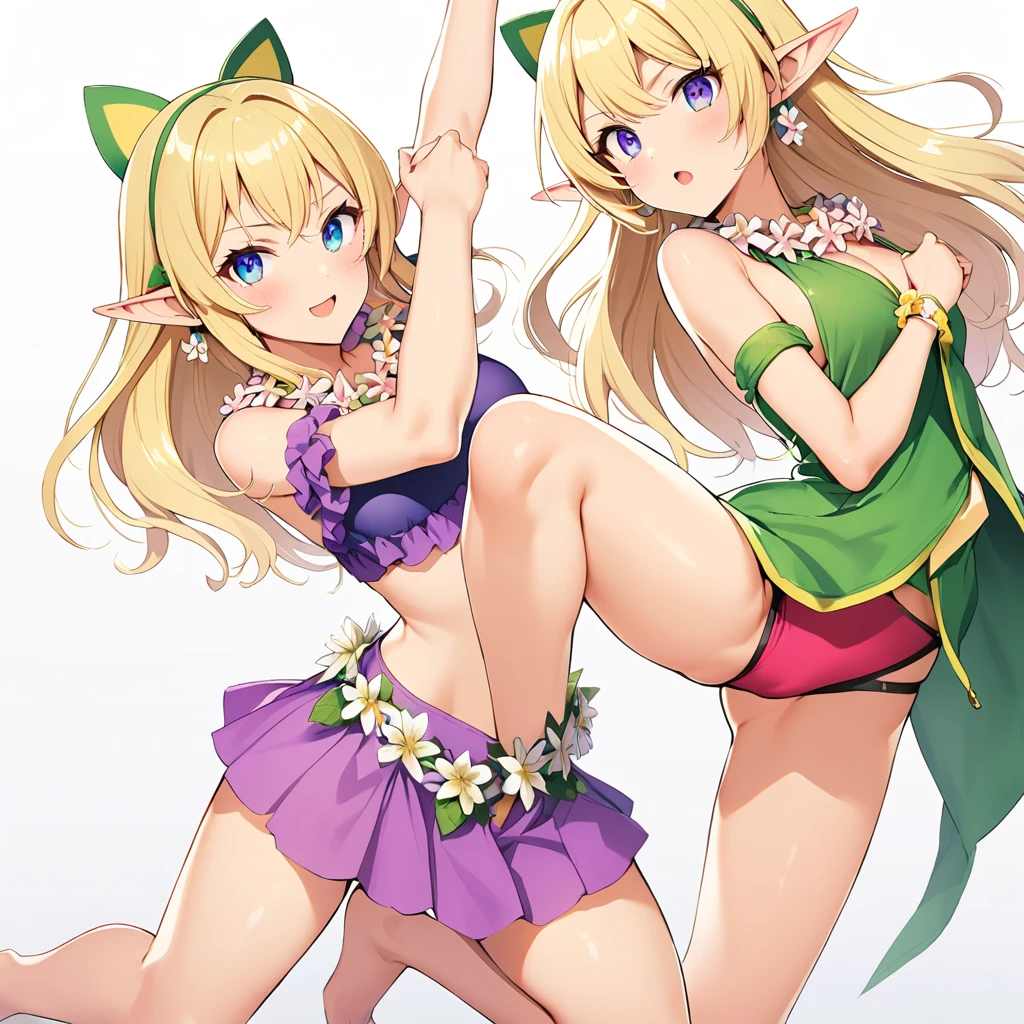16k works,Highest quality,18-year-old,No background.White background only,whole body、Kneel,Dynamic and sexy pose, alone, Beautiful Face,, Symmetrical eyes, Perfect body, Good balance、 Perfect body、blonde, Elf Fairy, ( Wearing an elf costume:1.5, Elf Ears, Corolla:1.3, Flower Earrings, Flower Necklace )